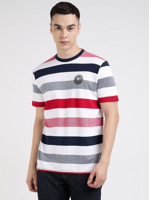 Guess Multicolor Cotton Regular Fit Striped T-Shirt