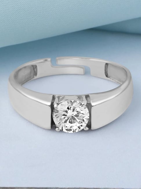Zavya Solitaire Rhodium Plated 925 Sterling Silver Men's Ring