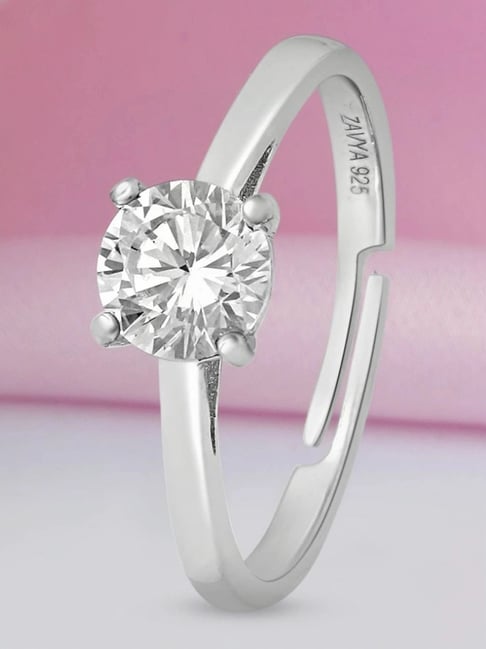 Zavya Solitaire Rhodium Plated 925 Sterling Silver Ring