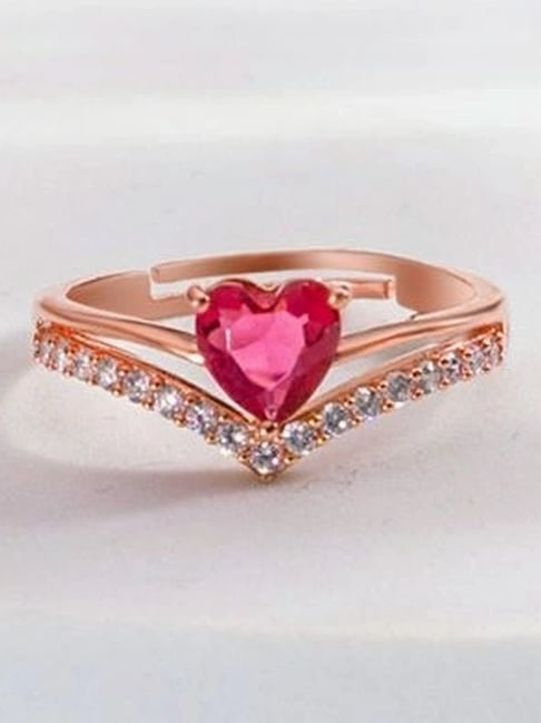 Zavya Pink Heart Rose Gold Plated 925 Sterling Silver Ring