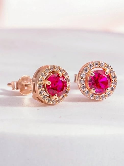 Zavya Pink Rose Gold Plated 925 Sterling Silver Stud Earrings