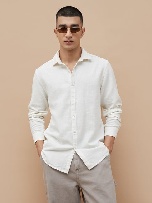 Fame Forever By Lifestyle Off White Regular Fit Texture Shirt-picture-28