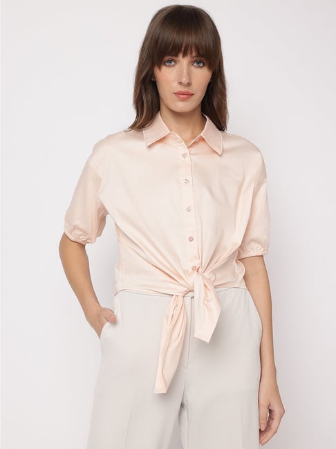 Guess Pink Cotton Solid Tops - Main Image