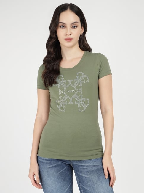 Guess Green Cotton Printed T-Shirt-picture-18