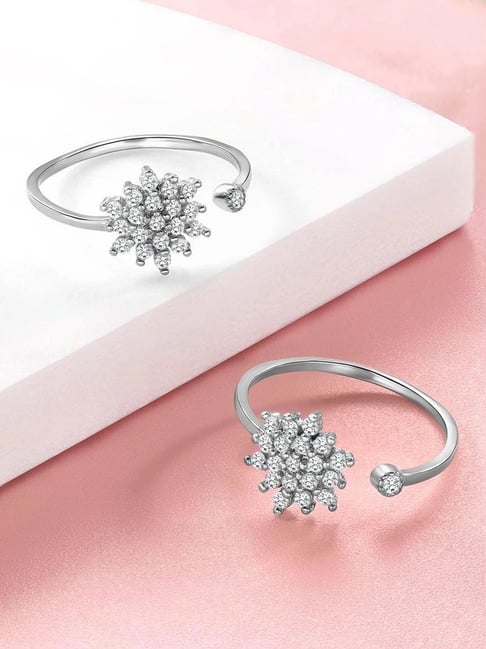 Peora Silver Plated CZ Adjustable Floral Toe Ring Stylish Bichiya Regular Fancy Jewellery for Women-image-45