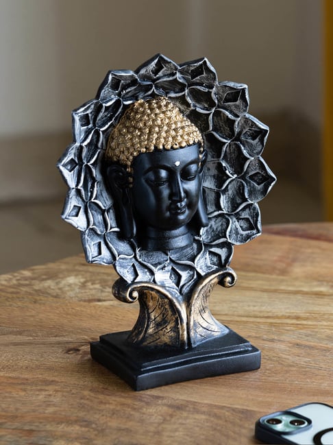 ExclusiveLane Black & Gold Resin Meditating Buddha Decorative Showpiece Figurine Sculpture
