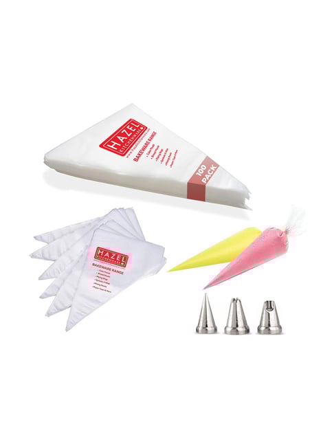 HAZEL Transparent Plastic Disposable Piping Bags with Nozzles (100 Pcs)