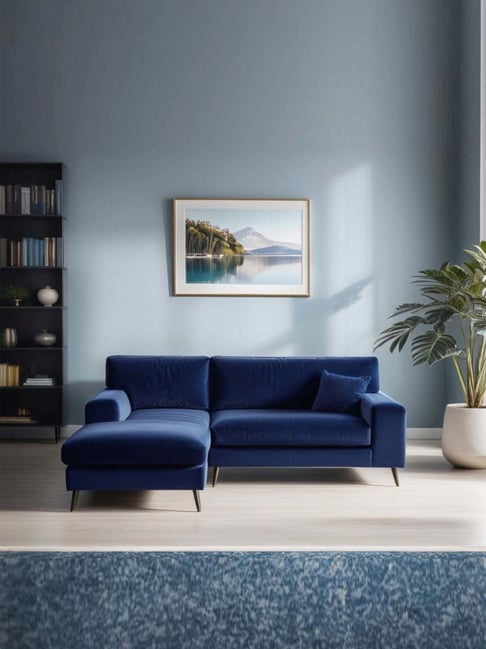 Trevi Ohana Velvet LHS Compact 5 Seater Sectional Sofa (Blue)-picture-30