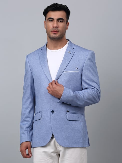 Cantabil Men's Blue Self Design Single Breasted Casual Blazer-picture-25