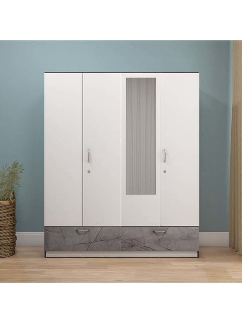 Nilkamal Marbito 4 Door Wardrobe With Mirror (White)