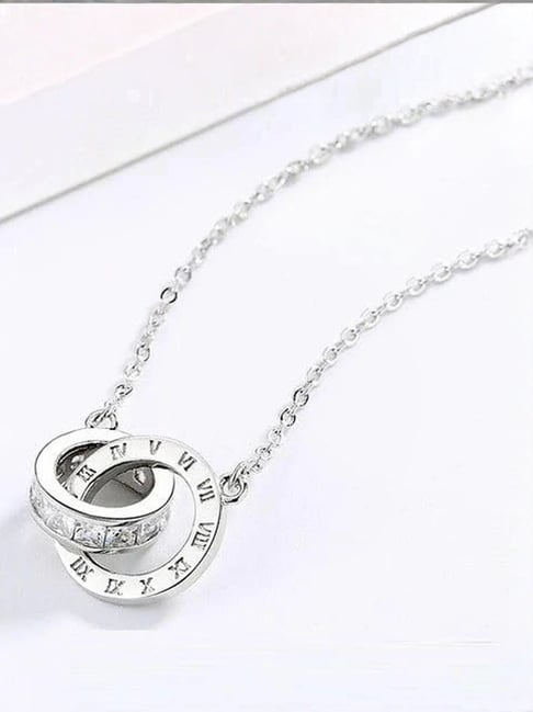 Aatmana Silver Plated & Cubic Zirconia Interlocked Ring Design Pendant Chain Necklace-picture-34