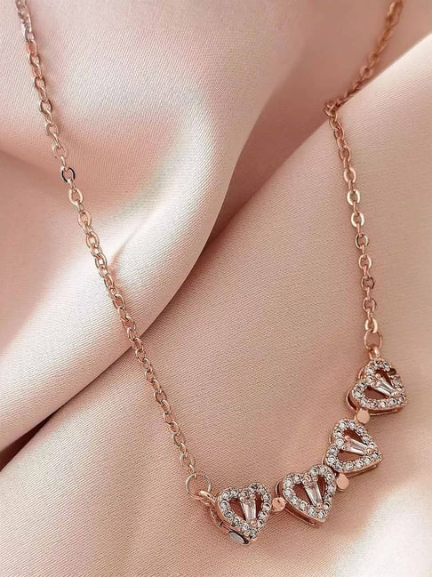 Aatmana Stainless Steel Rose Gold Plated Heart Shaped Pendent Chain Necklace