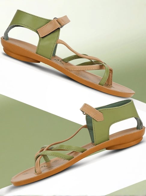 Paragon Women's Green Beige Ankle Strap Sandals