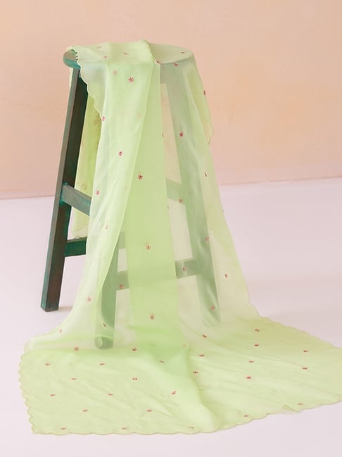 Ancestry Green Viscose Embroidery Dupatta