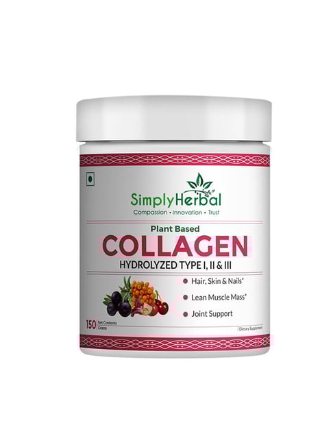 Simply Herbal Plant Based Collagen Powder Natural Peptide Builder Supplement with Vitamin C, Biotin