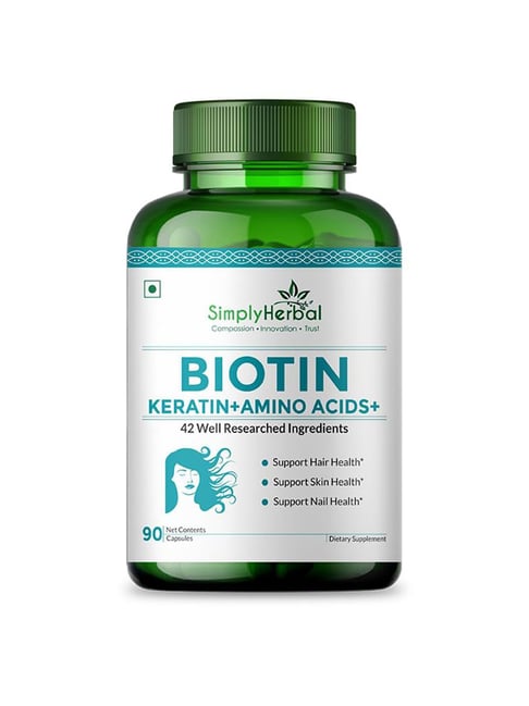Simply Herbal Natural Biotin Vitamin B7 Capsules for Hair, Skin with Keratin,Multivitamin,Amino Acid