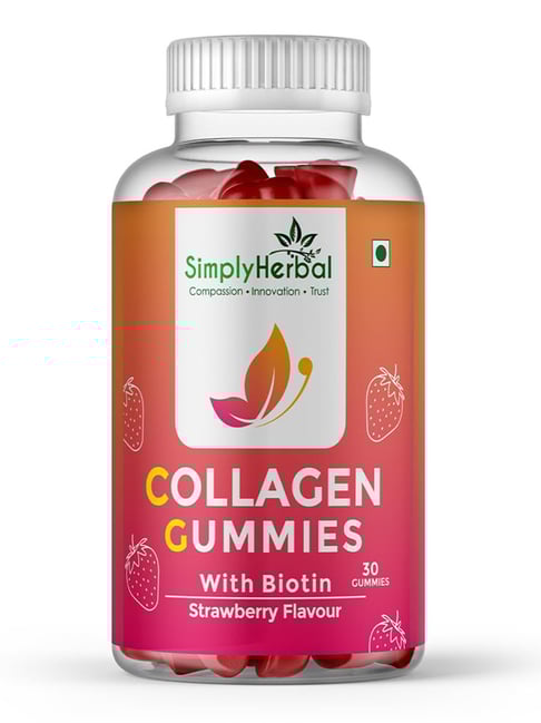 Simply Herbal Skin Collagen Strawberry Flavor Gummies | Collagen Builder Gummies - 30 Gummies