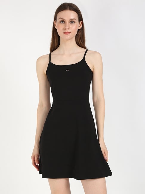 TOMMY HILFIGER Black Cotton Solid Sleeveless Mini Dress TOMMY HILFIGER Black Cotton Solid Sleeveless Mini Dress