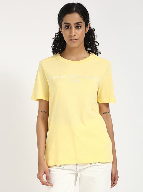 TOMMY HILFIGER Yellow Cotton Typography Short Sleeve T-Shirt-picture-27