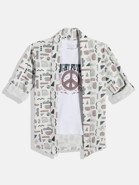 CHARCHIT Boys Brown Printed Shrug Shirt Set