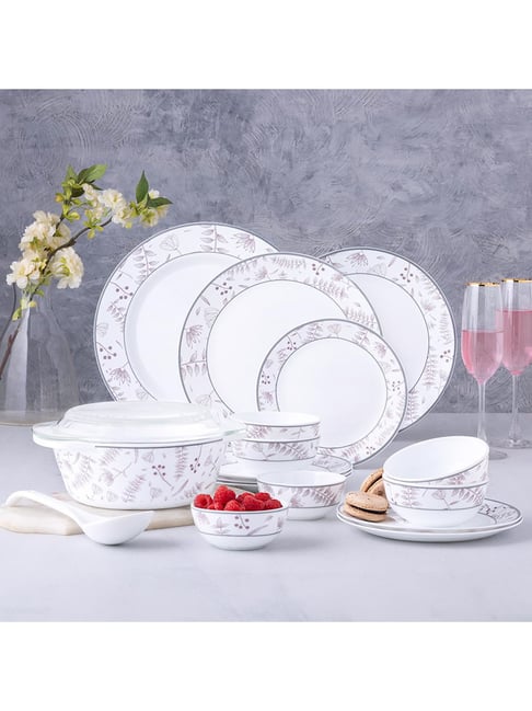 Larah by Borosil White Opalware Floral Dinner Set