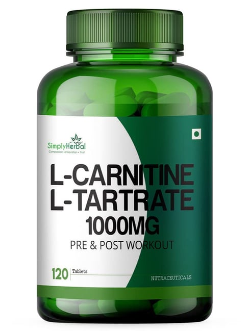 Simply Herbal L-Carnitine with L-Tartrate Supplement for Muscle Recovery Pre-Post Workout - 1000mg