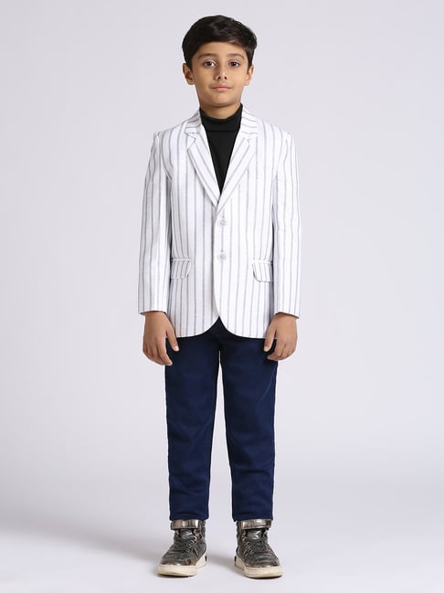 Kids Island Boys White Linen Striped Blazer