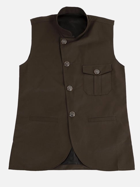 Fourfolds Kids Brown Regular Fit Waistcoat-picture-39