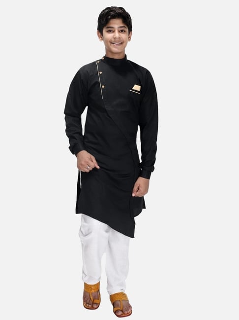 Fourfolds Kids Black Regular Fit Kurta & Pyjama-picture-15