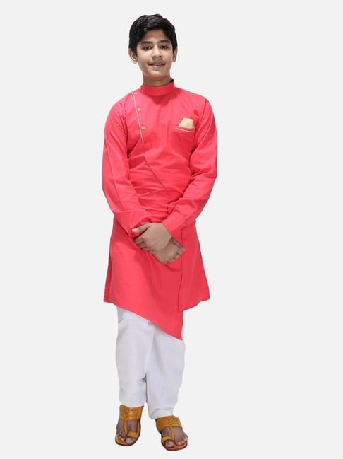 Fourfolds Kids Dark Pink Regular Fit Kurta & Pyjama