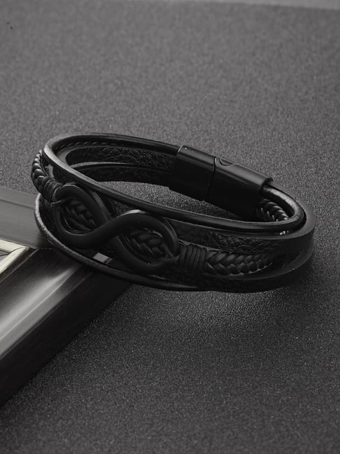 Buy Aatmana Black Brass Leather Multistrand Bracelet Online At