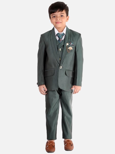 Fourfolds Kids Green Regular Fit Coat, Waistcoat, Shirt, Trouser & Tie-picture-14