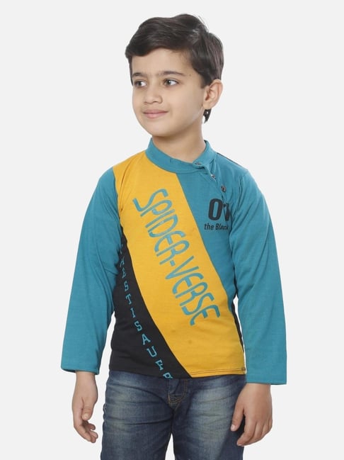 Fourfolds Kids Blue Printed Regular Fit T-Shirt-picture-36