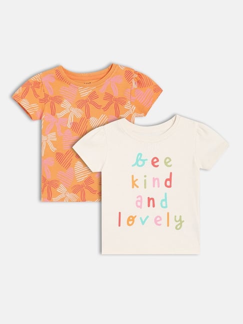 MINIKLUB Girls Orange & Pink Printed Top - Pack of 2