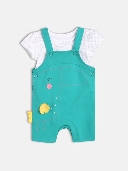 MINIKLUB Girls White & Teal Applique Dungree with Top