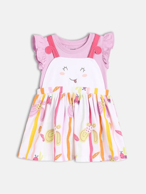 MINIKLUB Girls White & Lavender Printed Pinny with Top-image-5