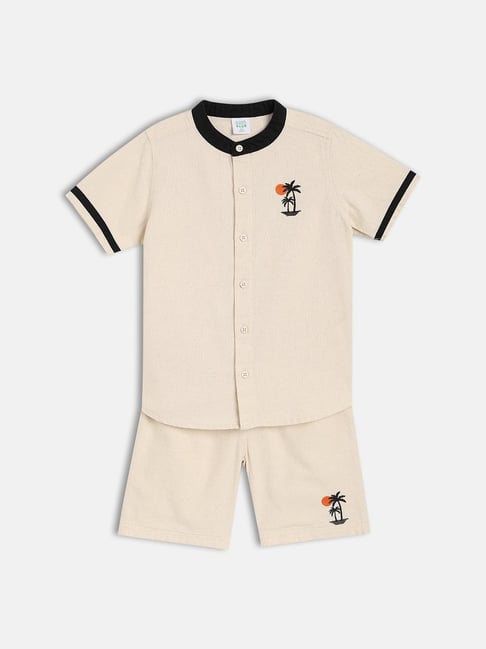 MINIKLUB Boys Beige Solid Lounge Wear Set-picture-21