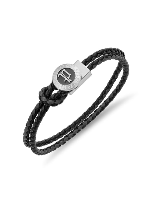 Police Infiniti Gothic Black Grey Leather Loop Bracelet