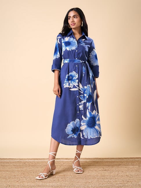 Marigold Lane Blue Cotton Regular Fit Printed Dress-picture-37