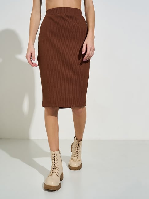 People By Pantaloons Brown Slim Fit Skirt