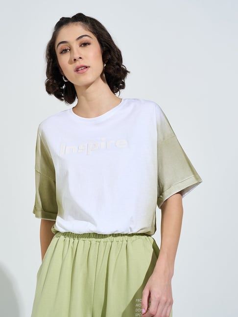 Ajile By Pantaloons White & Green Cotton Loose Fit Ombre Top-picture-114