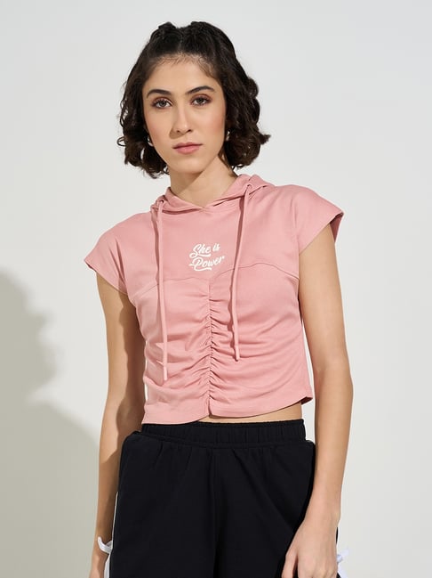 Ajile By Pantaloons Pink Cotton Slim Fit Printed Top-picture-145