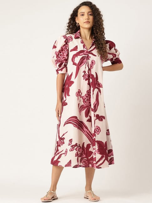 Autumnlane Cream Cotton Comfort Fit Print Dress