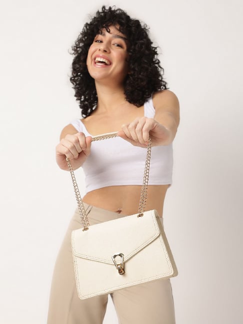 Fastrack CL7 Beige Textured Medium Sling Handbag