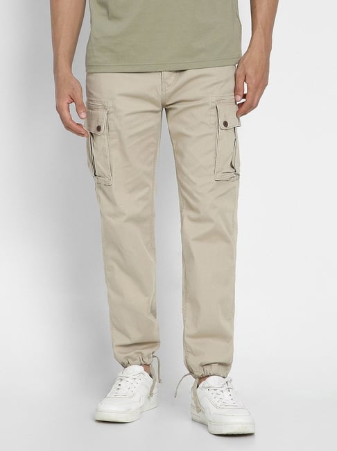 American Eagle Beige Cotton Regular Fit Joggers