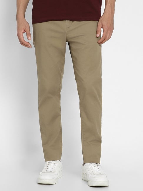 American Eagle Khaki Cotton Regular Fit Trackpants