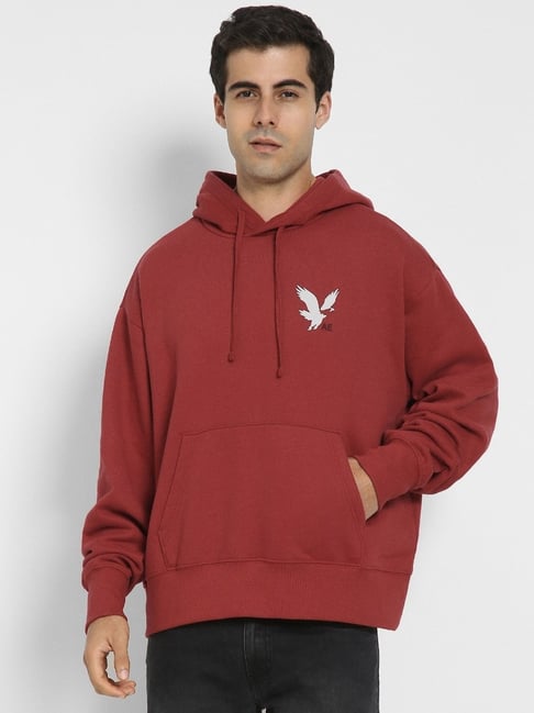 American Eagle Red Regular Fit Printed Hooded Sweatshirt-picture-17