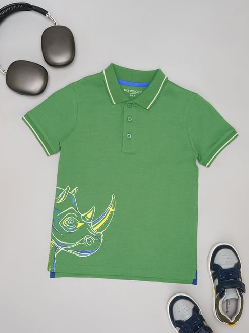 Pantaloons Junior Boys Green Cotton Solid Polo T-Shirts-picture-12