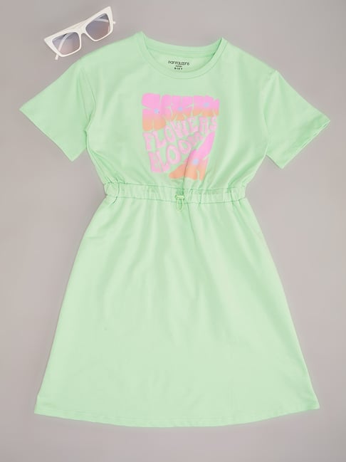 Pantaloons Junior Girls Green Cotton Printed Dress
