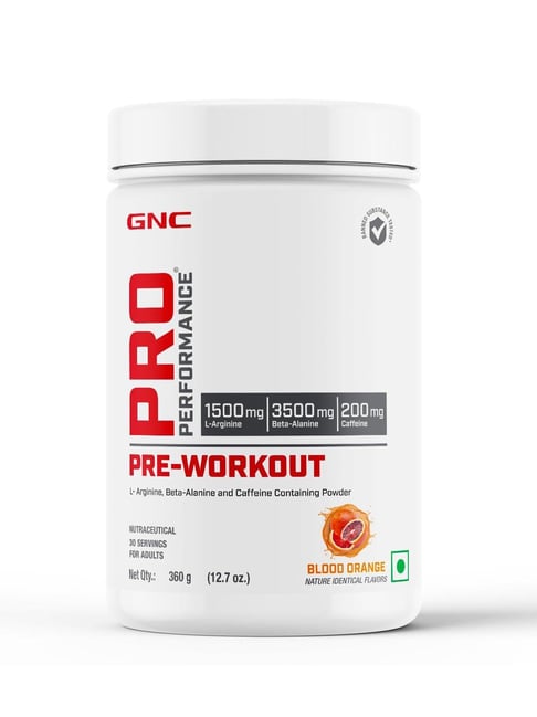 GNC Pro Performance Pre-Workout | Revs Up Recovery | USA Formulated |Orange Flavoured Powder - 360gm
